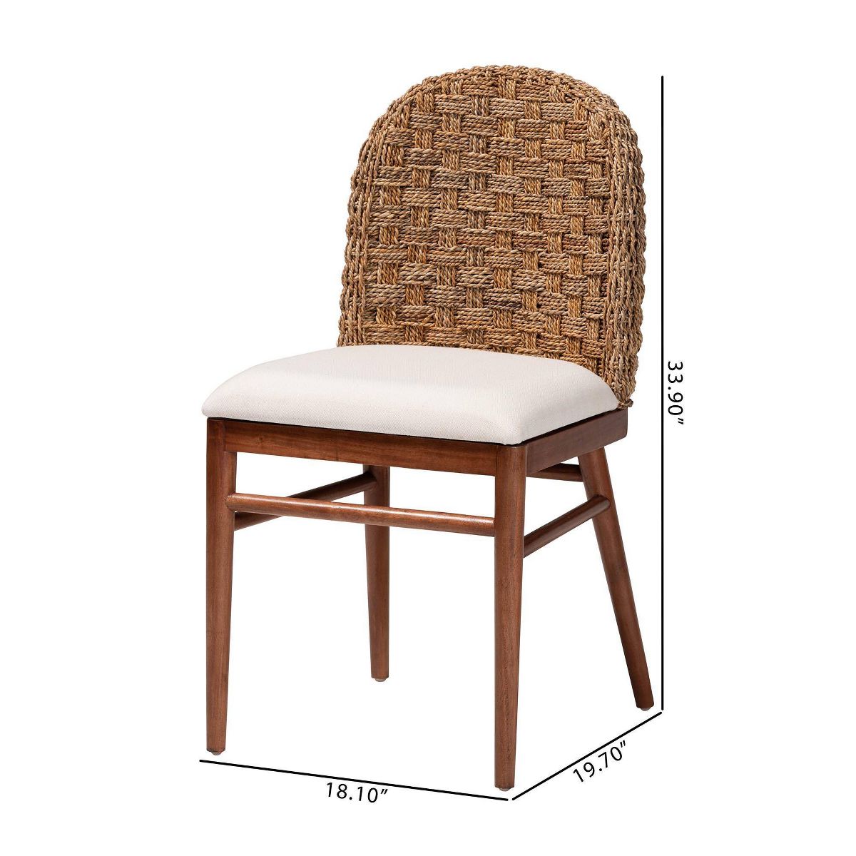 bali & pari Denver Acacia Wood and Seagrass Dining Chair White/Walnut Brown: Bohemian Style, Foam Padded - thumbnail 9
