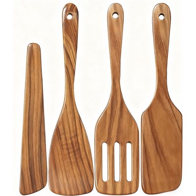 Attop Wooden Spatula for Cooking, Teak Spatulas for Kitchen Use Wooden Cooking Utensils Set of 4