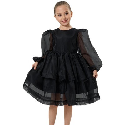 2Bunnies Girls' Organza Long Sleeve Tiered Babydoll Skater Dress