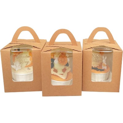 25 Count Auto-pop up Individual Cupcake Boxes with Window, Brown Single Cupcakes Carrier