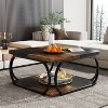 Hommoo Square Coffee Table, 39" Central Cocktail Table with 2-Tier Shelves - 4 of 4