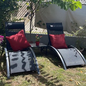 PURPLE LEAF Patio Chaise Lounge Set of 3 Outdoor Lounge Chair Beach Pool Sunbathing Lawn Lounger Recliner Chiar, Side Table Included - 1 of 4