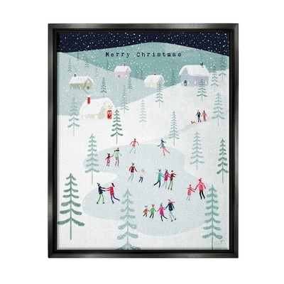 Stupell Industries Merry Christmas Winter Ice SkatingFloater Canvas Wall Art
