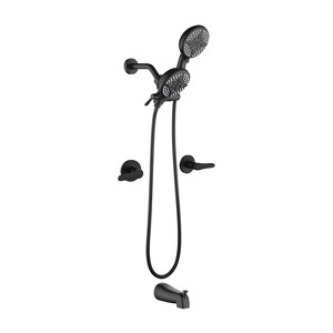 Cobbe 2-Handle Tub and Shower Faucet Set with 5 Settings Dual 2 in 1 Showerhead Tub Spout and 59-Inch Hose Wall Mount Shower System Matte Black - 1 of 4