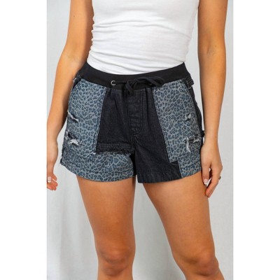 Women's Animal Print Mixed Distressed Shorts - White Birch
