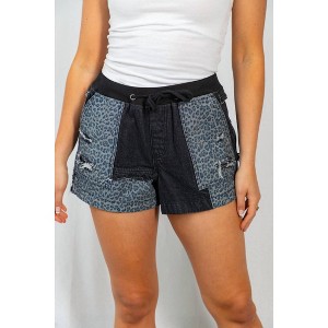 Women's Animal Print Mixed Distressed Shorts - White Birch - 1 of 2