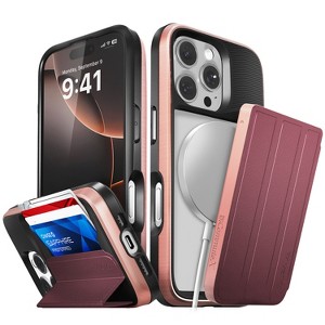 Vena vCommuteX For Apple iPhone 16 Pro Case Magsafe, Leather Case Wallet, Detachable Card Cover Holder Kickstand, Military Grade Drop Protection, Red - 1 of 4