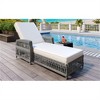 SKRAN Outdoor Long Reclining Chaise, All Weather Rattan Wicker Lounge with Armrests and Soft Removable Cushions for Poolside & Garden, Beige+Grey - 2 of 4