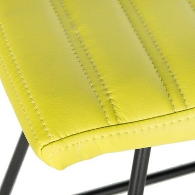 Transitional Akito Green Leather Counter Stool with Metal Frame