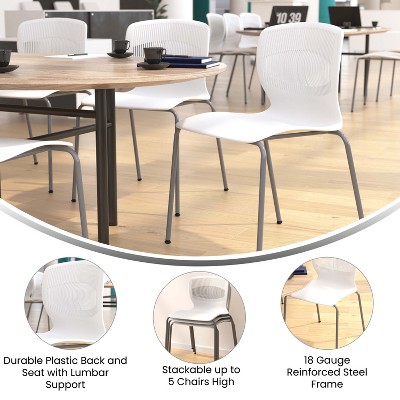 White Armless Metal Stacking Reception Chairs, Set of 5