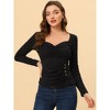 Allegra K Women's Sweetheart Neck Ruched Long Sleeves Button Decor Rib Knit Blouse - 3 of 4