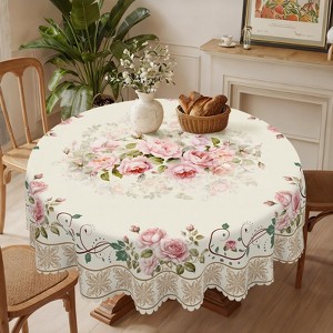 LOVEVOOK Washable Round Flower Tablecloth, Rectangle Floral Table Cover for Party Picnic Dinner Christmas Decor Indoor and Outdoor - 1 of 4