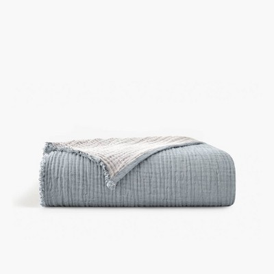 50"x60" Two Toned Organic Throw Blanket Blue - Truly Soft: Lightweight, Non-Woven, Machine Washable, Organic Cotton