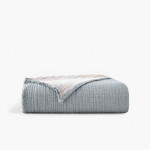 50"x60" Two Toned Organic Throw Blanket Blue - Truly Soft: Lightweight, Non-Woven, Machine Washable, Organic Cotton - 1 of 4