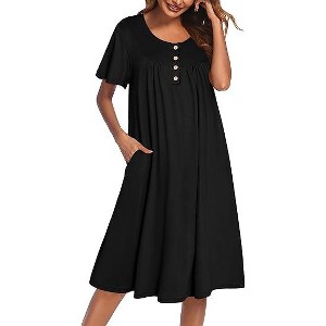 Ekouaer Nightgowns for Women Short Sleeve House Dress with Pockets Floral Print Mumu Dress Black 4XL