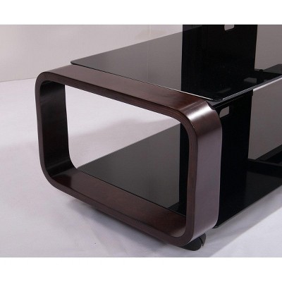 Espresso Black Curved Wood & Glass 85" TV Stand with Mount