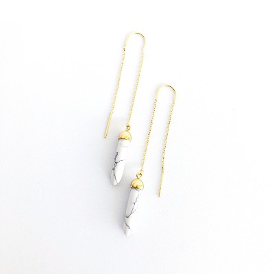 Sanctuary Project by sanctuaire Semi Precious White Howlite Pillar Threader Drop Earrings Gold