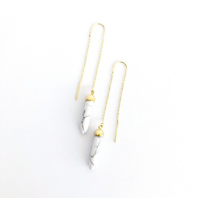 Sanctuary Project Semi Precious White Howlite Pillar Threader Drop Earrings Gold