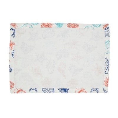 Ocean Breeze Multicolor Fabric Sea Shells Placemats Set