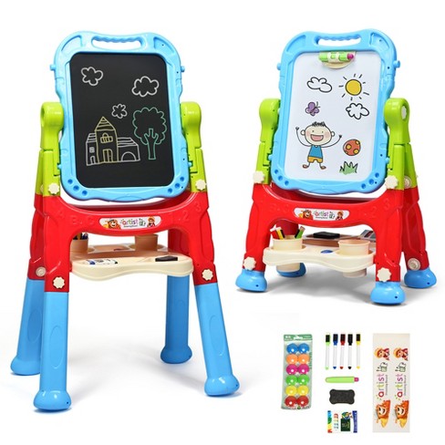 QZMTOY Kids Art Easel, Deluxe Standing Easel Set, Adjustable Art Table,  Magnetic Dry Erase Board&Chalkboard Double Sided Stand, 360°Rotating  Drawing