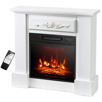Costway 32" Electric Fireplace Mantel TV Stand Space Heater w/Remote Control 1400W Brown/White
