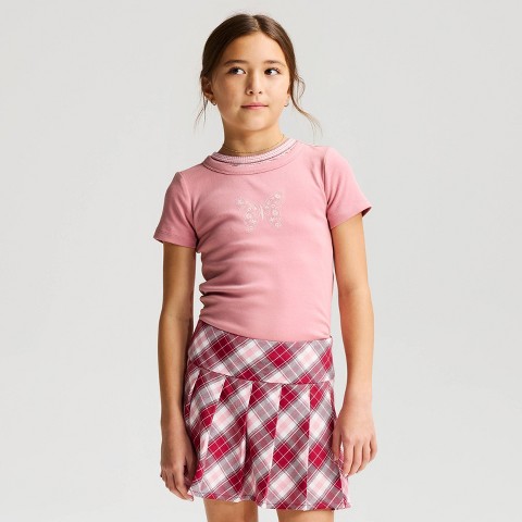 Cat & Jack Girls' Short Sleeve Fitted Embroidered 'Butterfly' Graphic T-Shirt - Cat & Jack™ Mauve Pink S