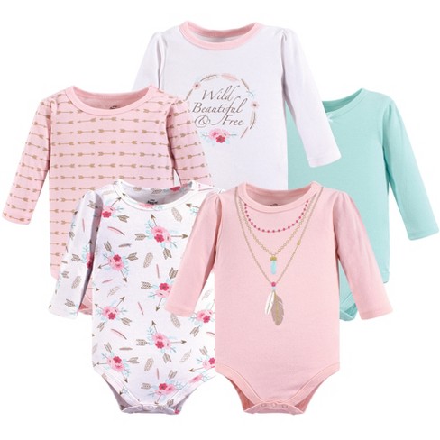 Little Treasure Baby Girl Cotton Long-sleeve Bodysuits 5pk, Boho : Target