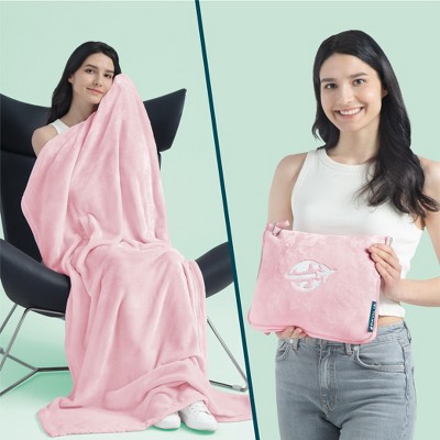 Light Pink Microfleece Travel Blanket and Pillow Set