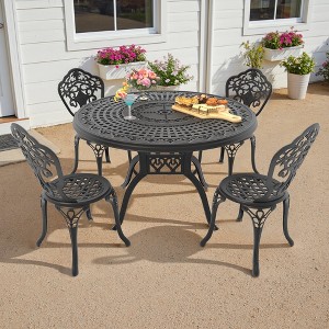5-Piece Patio Set: Round Table & 4 Chairs - Cast Aluminum, All-Weather/Umbrella Hole & Adjustable Legs for Balcony/Backyard - 1 of 4