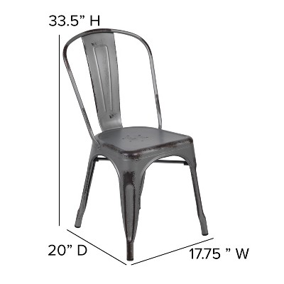 Distressed Silver Gray Metal Indoor-Outdoor Stackable Armless Chair
