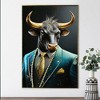 Executive Blue Buffalo Canvas Wall Art,Dapper Animal Portrait in Tailored Suit Modern British Humour Home Decor Gallery Artwork for Office Study Room - 4 of 4