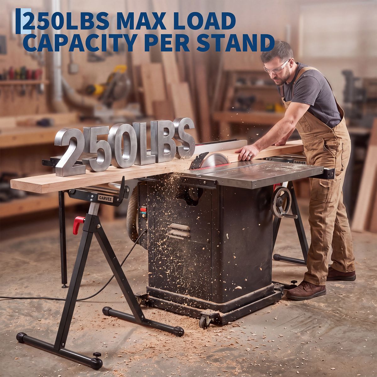 Folding Roller Stand, Heavy Duty 250 LBS Capacity Table Saw Outfeed Support, 27"-43" Adjustable Height for Woodworking & Metalworking, 1/2 Pack - thumbnail 2
