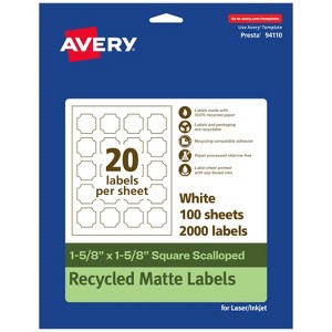 Avery Recycled Matte White Labels,  1-5/8" x 1-5/8" Square Scalloped - 1 of 4