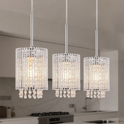 YANSUN 6 in. 1-Light (Set of 3) Brushed Nickel Crystal Modern Farmhouse Pendant Light Hanging Lamp Kitchen Island Dining Room
