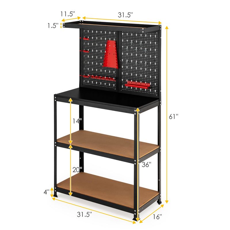 Costway Tool Storage Workbench 4 Shelf Multipurpose Garage Worktable w/Peg Board Hook Kit, 4 of 11