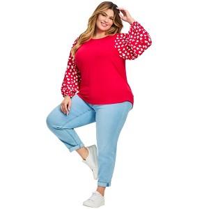 Avenue Women's Plus Size Mix Media Heart Sleeve Top - 1 of 4