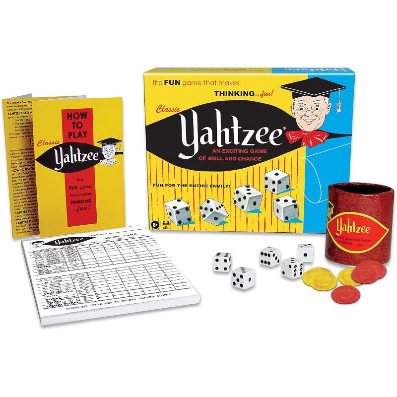 Hasbro Classic Yahtzee with Retro Artwork, An Exciting Game Of Skill And Chance with Original Components for Ages 8 and Up, 2 or More Player, 2 of 5