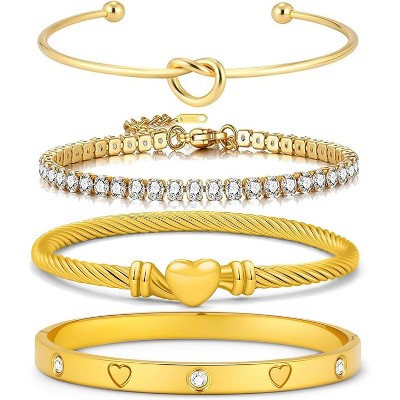 18K Gold Plated Love Bangle Bracelet Stack Cuff Jewelry Set for Women with Gift Box, Elegant Design