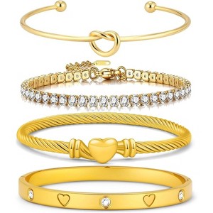 18K Gold Plated Love Bangle Bracelet Stack Cuff Jewelry Set for Women with Gift Box, Elegant Design - 1 of 4