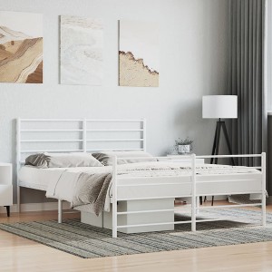vidaXL Metal Bed Frame with Headboard and Footboard White 53.9 in.x74.8 in. Full - 1 of 4