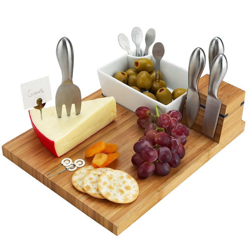 Picnic at Ascot Buxton Bamboo Cheese Board Set with 4 Tools & Cheese Markers, 1 of 5