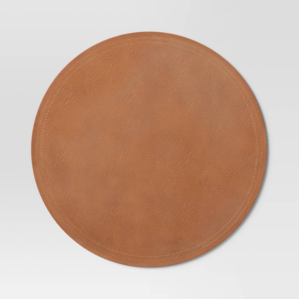 Photos - Other interior and decor 15" Round Faux Leather Decorative Charger Brown - Threshold™