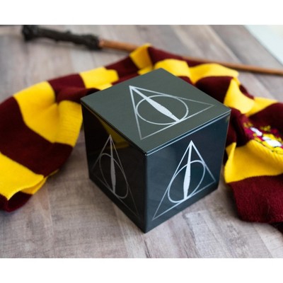 Black Tin Cube Storage Box with Deathly Hallows Design
