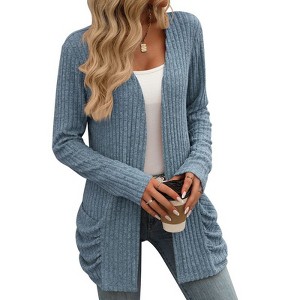 Coolmee Womens Long Sleeve Lightweight Open Front V-Neck Casual Cardigan Sweaters Outerwear with Pockets - 1 of 4