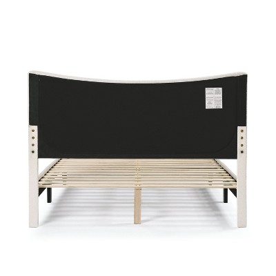 Cream Upholstered Queen Bed with Nailhead Trim and Slats
