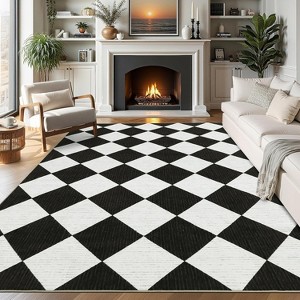 Coucheta Washable Checkered Area Rug, Non-Slip & Stain Resistant, Modern Geometric Plaid Carpet for Bedroom, Living Room, Hallway, Dining & Nursery - 1 of 4