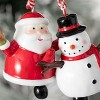 3"H Sullivans Santa Snowman Bell Christmas Ornament Set of 2, Red-White, Christmas Tree Decor - 2 of 2