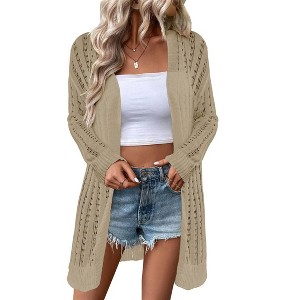 BLUEMING Womens Long Sleeve Lightweight Open Front V-Neck Casual Cardigan Sweaters Outerwear - 1 of 4