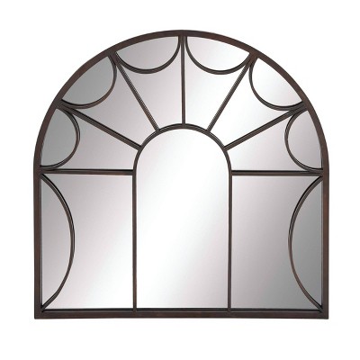 35" Modern Iron Arched Window Pane Wall Mirror Black - Olivia & May