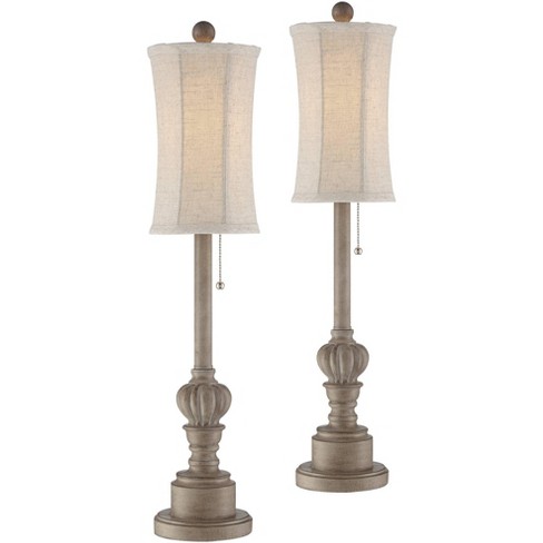 Regency Hill Shabby Chic Table Lamps 28 Tall Set Of 2 Antique White Washed  Petite Artichoke Font Beige Fabric Bell Shade For Living Room : Target